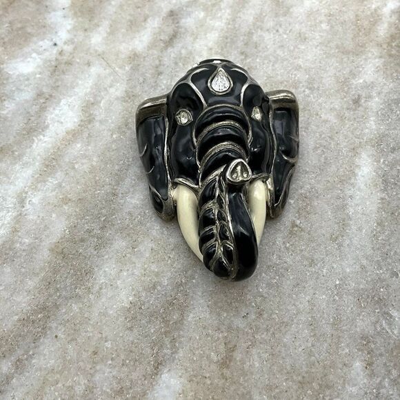 Edgar Berebi Signed Limited Edition 3D Black Elephant Enamel Brooch- 2.5 in - Picture 8 of 9